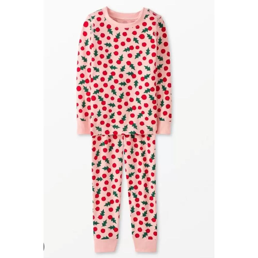 Hanna Andersson Organic Cotton Mistletoe Christmas Pajamas US 14/16 Red Pink